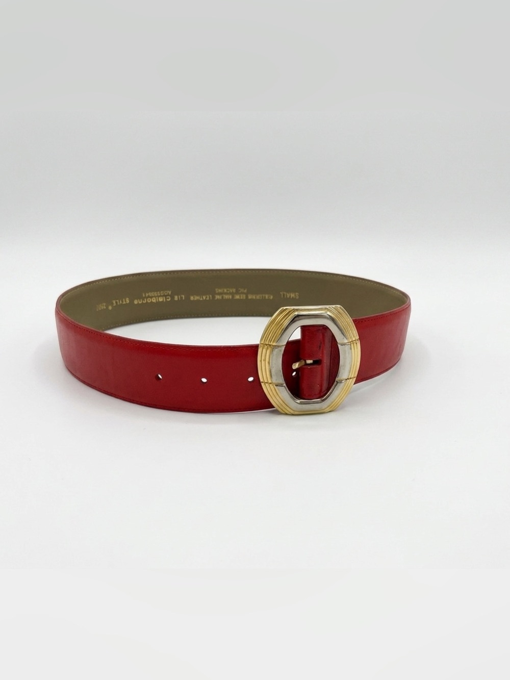 Women's Red Leather Belt with Gold & Silver Statement Buckle